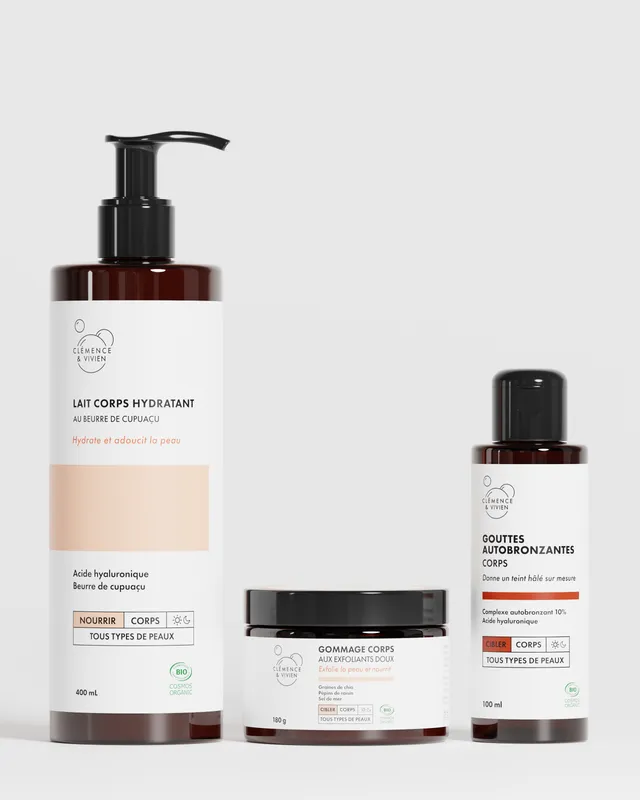cl-mence-vivien-trio-peau-dor-e-exfoliant-hydratant-autobronzant image 1