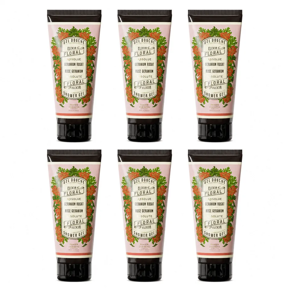 panier-des-sens-lot-de-6-gels-douche-g-ranium-200ml-huile-d-olive image 1
