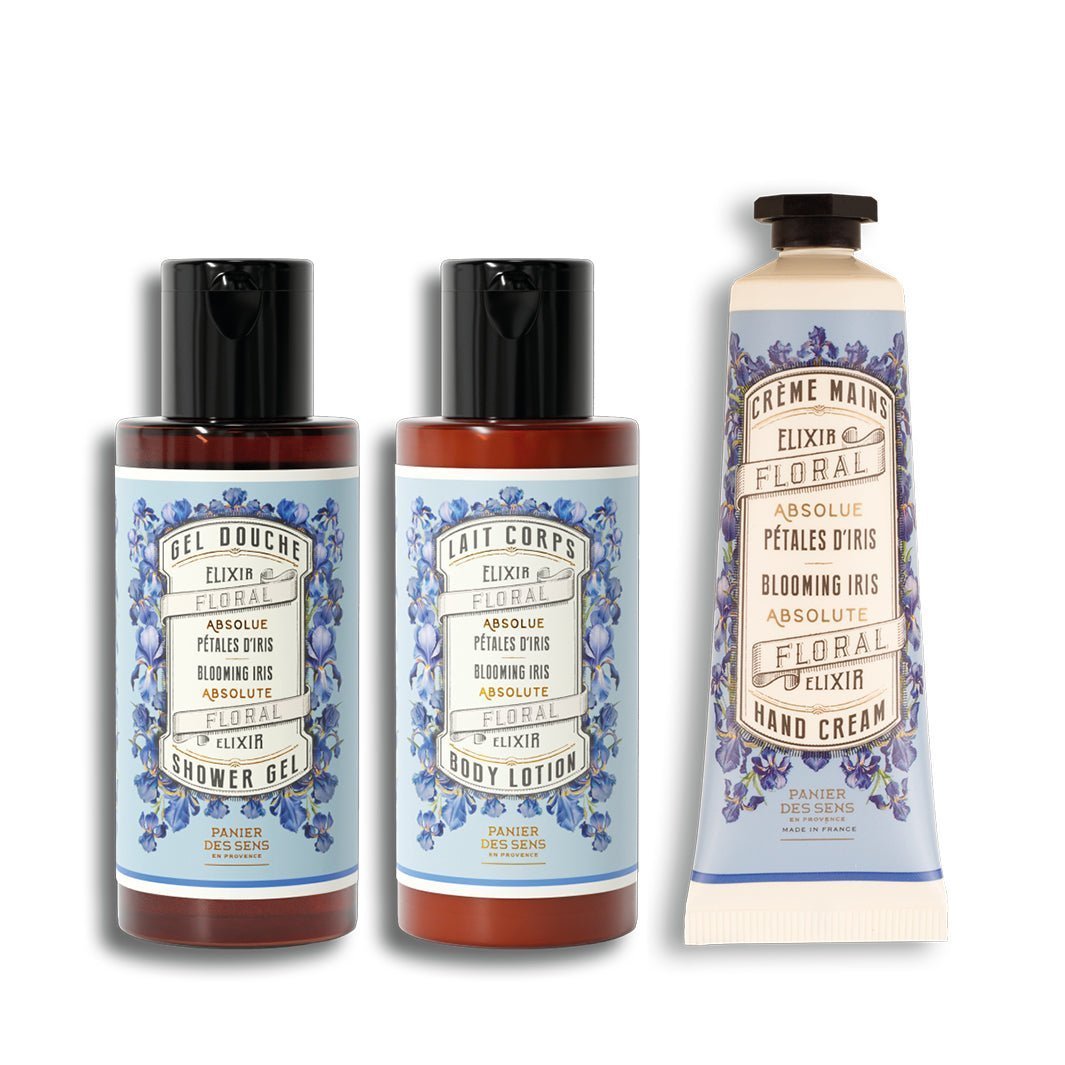 panier-des-sens-trousse-de-voyage-p-tales-d-iris-gel-douche-lait-corps-cr-me-mai image 3