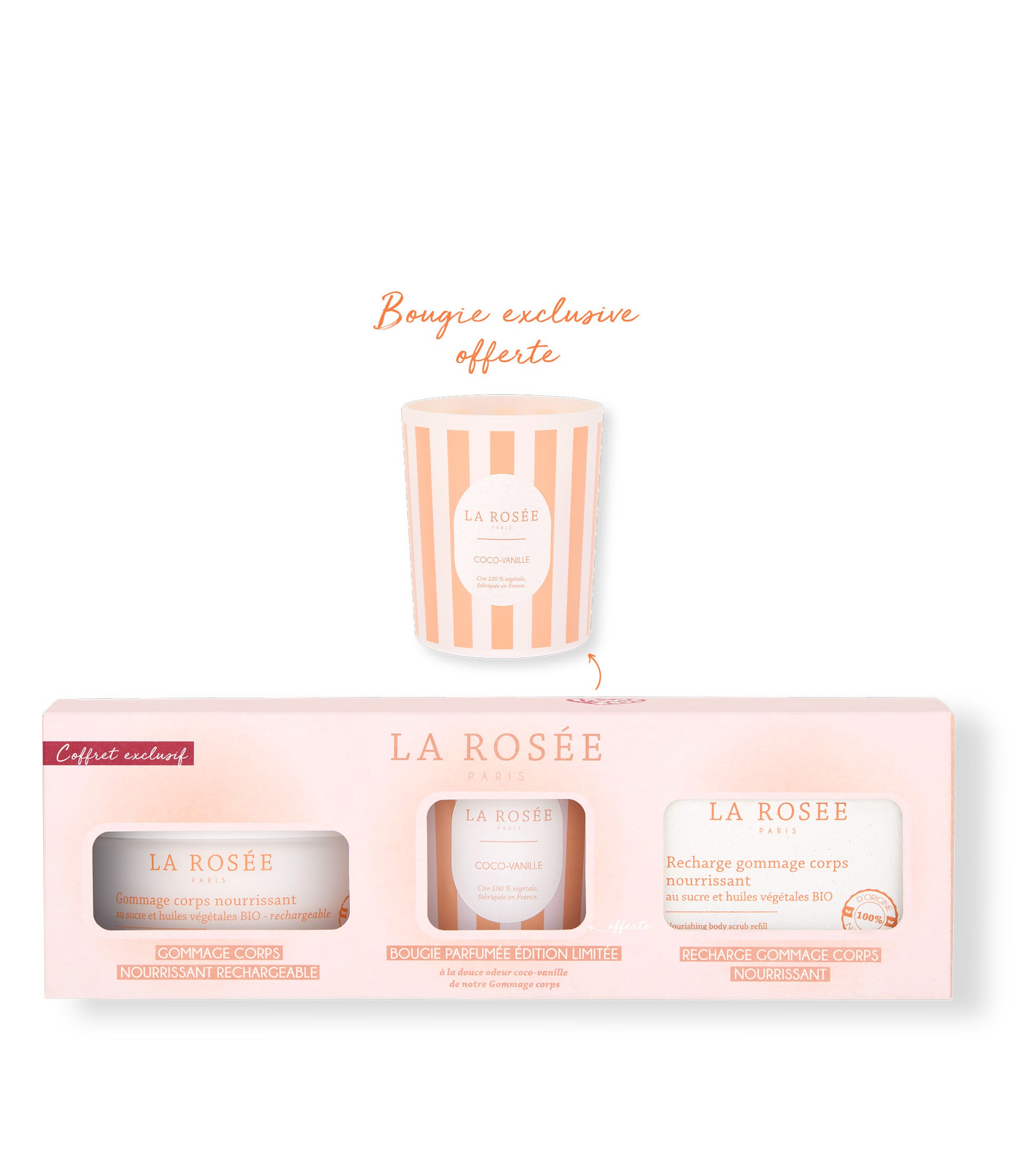la-ros-e-coffret-soins-corps-gommage-nourrissant-rechargeable-recharge-bougie-of image 1