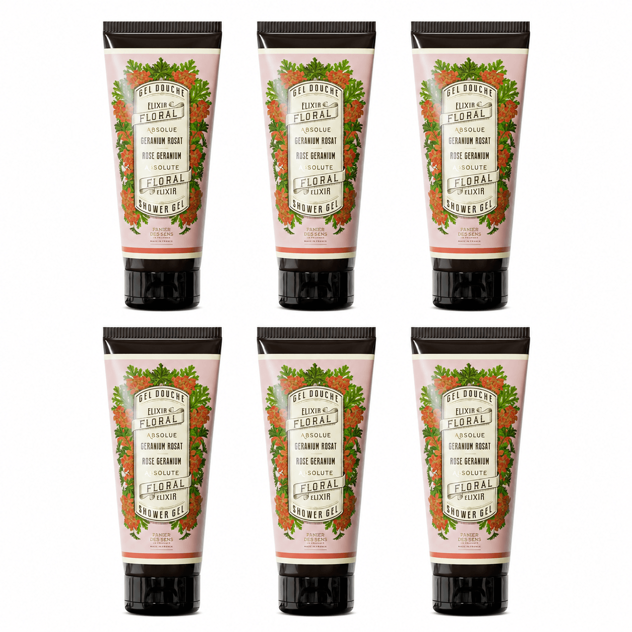 panier-des-sens-lot-de-6-gels-douche-g-ranium-200ml-huile-d-olive image 1