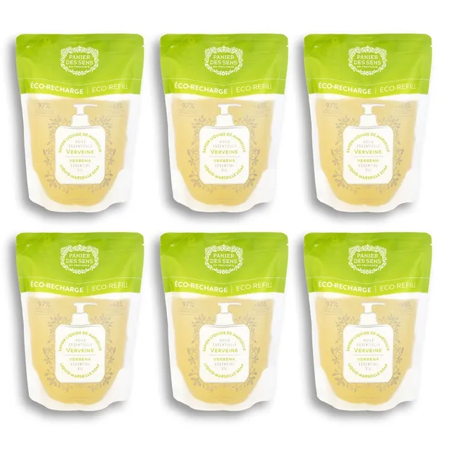 panier-des-sens-pack-6-recharges-savon-liquide-de-marseille-verveine-6x500ml image 1