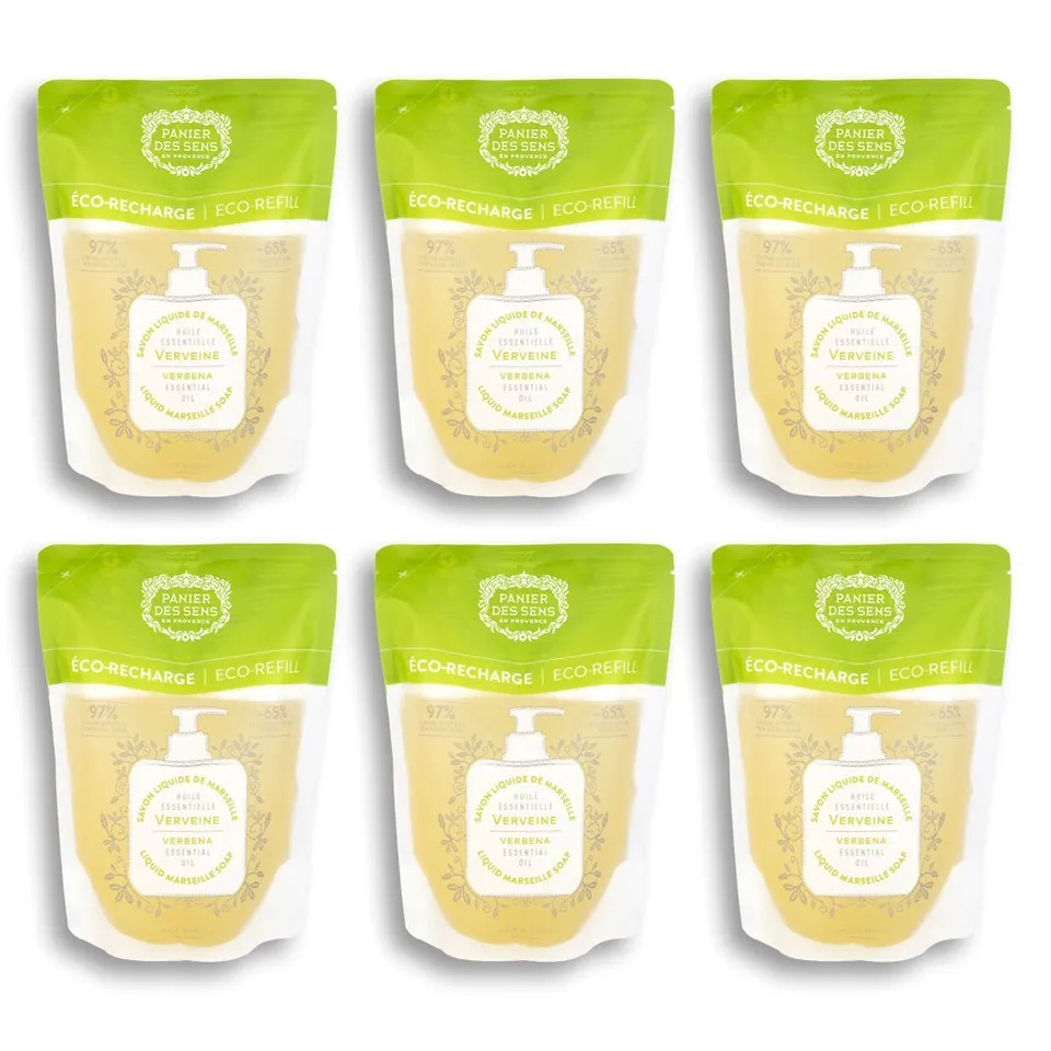 panier-des-sens-pack-6-recharges-savon-liquide-de-marseille-verveine-6x500ml image 1
